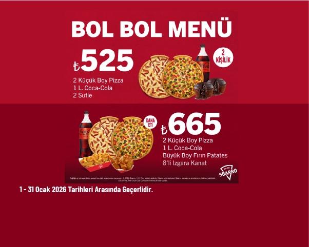 Sbarro Kampanyası - Bol Bol Menüler 525 TL'den Başlayan Fiyatlarla