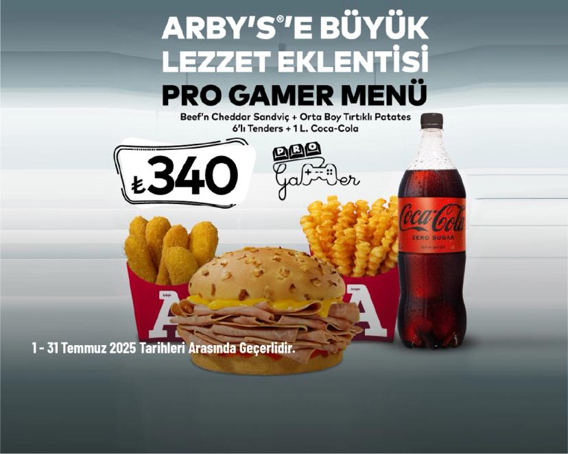 Arby's Kampanyası - Arby’s‘den Pro Gamer Menü 340 TL'den Başlayan Fiyatlarla