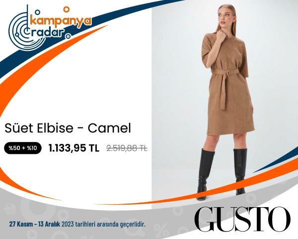 Gusto Süet Elbise - Camel İndirimi