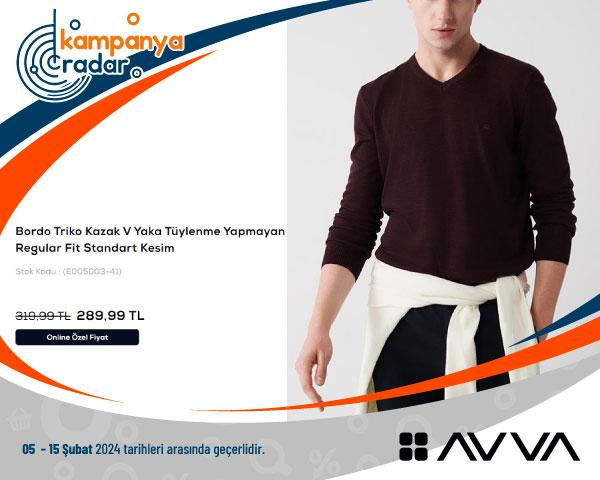 Bordo Triko Kazak V Yaka Tüylenme Yapmayan Regular Fit Standart Kesim