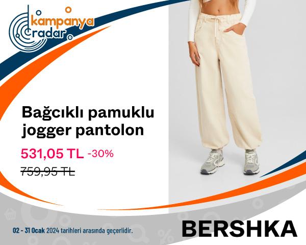 Bershka Bağcıklı Pamuklu Jogger Pantolon İndirimi