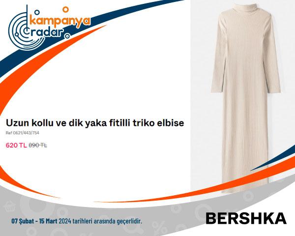 Bershka Uzun Kollu ve Dik Yaka Fitilli Triko Elbise