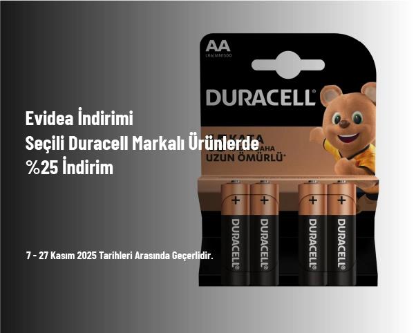 Evidea İndirimi - Seçili Duracell Markalı Ürünlerde %25 İndirim