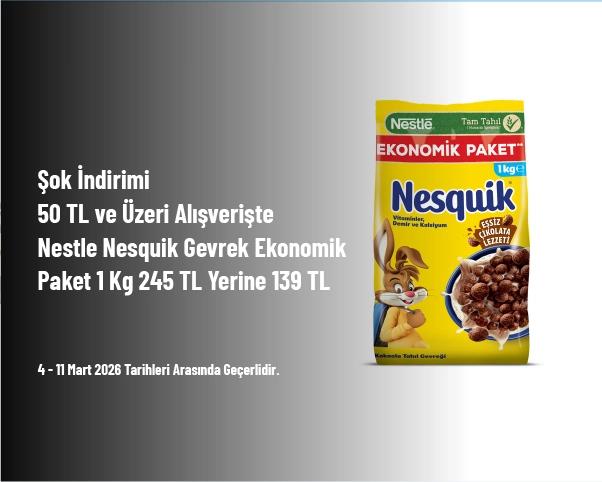 Şok İndirimi - 50 TL ve Üzeri Alışverişte Nestle Nesquik Gevrek Ekonomik Paket 1 Kg 245 TL Yerine 139 TL