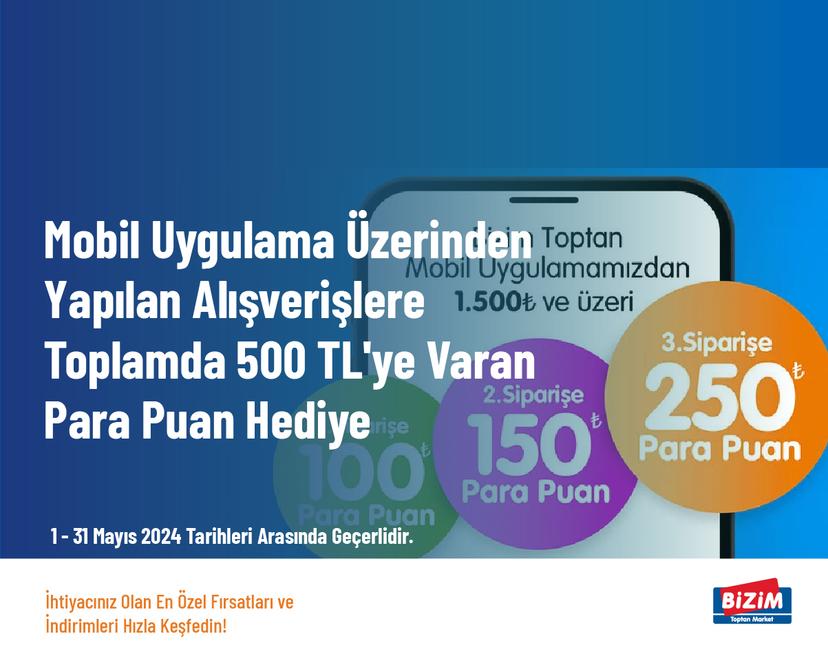 Mobil Uygulama Üzerinden Yapılan Alışverişlere Toplamda 500 TL'ye Varan Para Puan Hediye