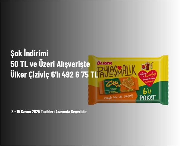 Şok İndirimi - 50 TL ve Üzeri Alışverişte Ülker Çiziviç 6'lı 492 G 75 TL