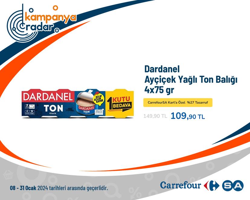 Dardanel Ayçiçek Yağlı Ton Balığı 4X75 g