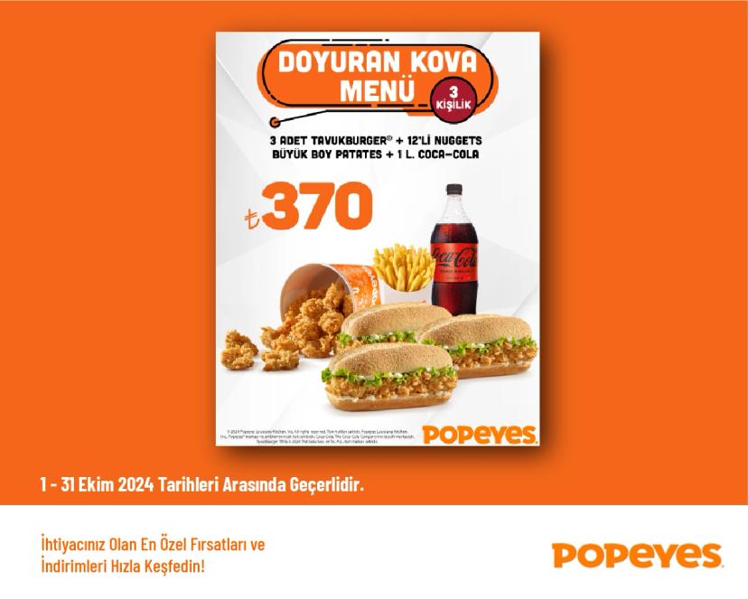 Popeyes İndirimi - 3 Kişilik Doyuran Kova Menü 370 TL'den Başlayan Fiyatlarla