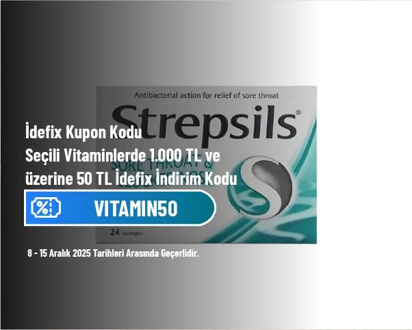 İdefix Kupon Kodu - Seçili Vitaminlerde 1.000 TL ve Üzerine 50 TL İdefix İndirim Kodu