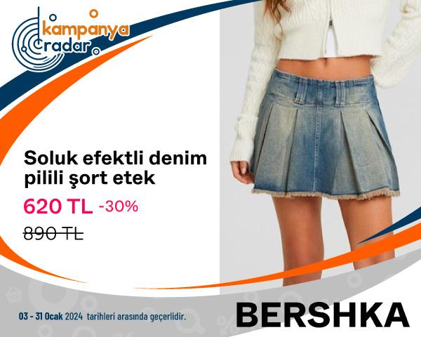 Bershka Soluk Efektli Denim Pilili Şort Etek İndirimi