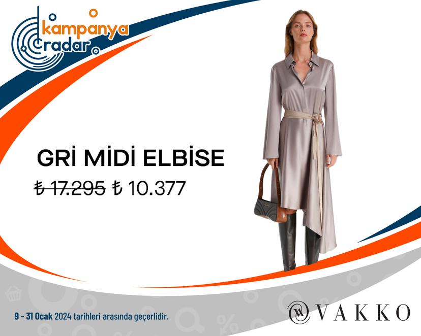Vakko Gri Midi Elbise İndirimi