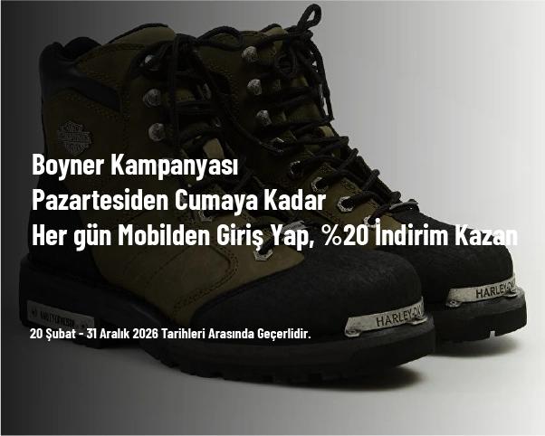 Boyner Kampanyası - Pazartesiden Cumaya Kadar Her gün Mobilden Giriş Yap, %20 İndirim Kazan