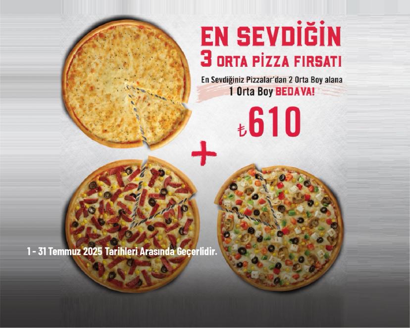 Sbarro Kampanyası - En Sevdiğin 3 Orta Pizza 610 TL