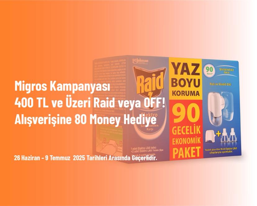 Migros Kampanyası - 400 TL ve Üzeri Raid veya OFF! Alışverişine 80 Money Hediye