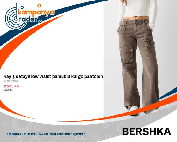Bershka Kayış Detaylı Low Waist Pamuklu Kargo Pantolon