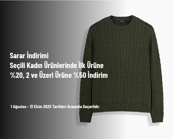 Sarar İndirimi - Seçili Kadın Ürünlerinde İlk Ürüne %20, 2 ve Üzeri Ürüne %50 İndirim