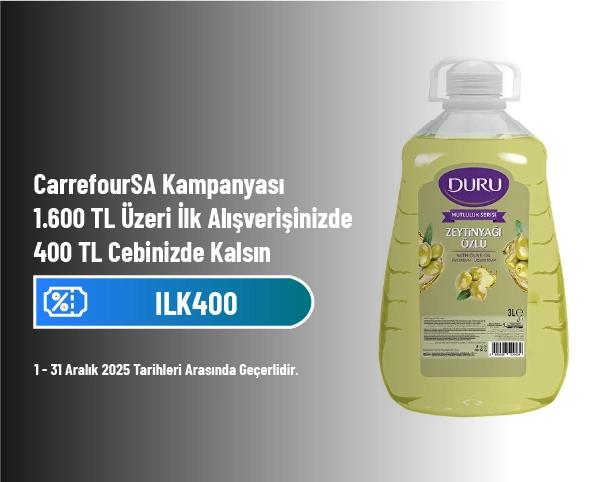 CarrefourSA Kampanyası - 1.600 TL Üzeri İlk Alışverişinizde 400 TL Cebinizde Kalsın
