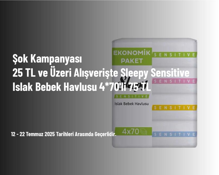 Şok Kampanyası - 25 TL ve Üzeri Alışverişte Sleepy Sensitive Islak Bebek Havlusu 4*70'li 75 TL