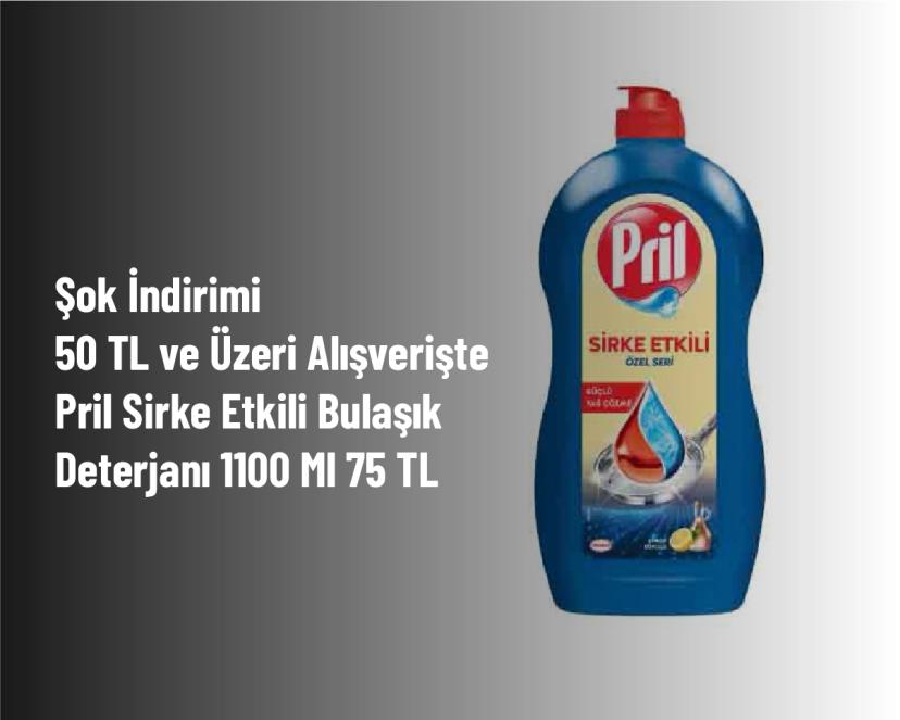 Şok İndirimi - 50 TL ve Üzeri Alışverişte Pril Sirke Etkili Bulaşık Deterjanı 1100 Ml 75 TL