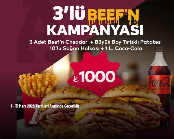 Arby's Kampanyası - Arby’s’den 3'lü Beef'n Kampanyası 1000 TL'den Başlayan Fiyatlarla