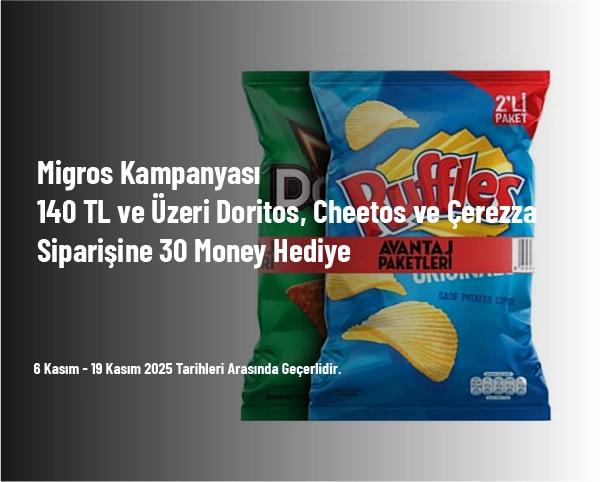 Migros Kampanyası - 140 TL ve Üzeri Doritos, Cheetos ve Çerezza Siparişine 30 Money Hediye