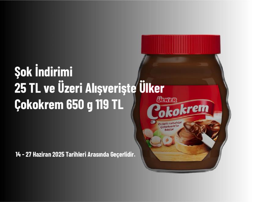 Şok İndirimi - 25 TL ve Üzeri Alışverişte Ülker Çokokrem 650 g 119 TL