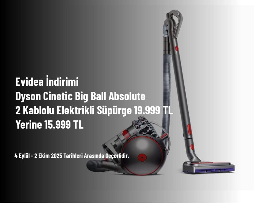 Evidea İndirimi - Dyson Cinetic Big Ball Absolute 2 Kablolu Elektrikli Süpürge 19.999 TL Yerine 15.999 TL