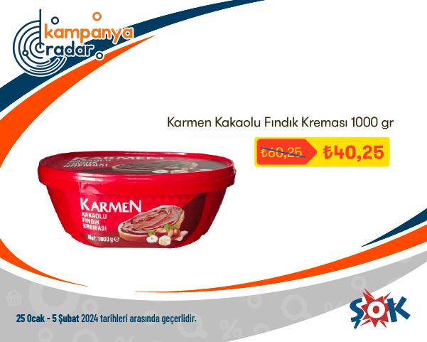 Şok Market Karmen Kakaolu Fındık Kreması İndirimi