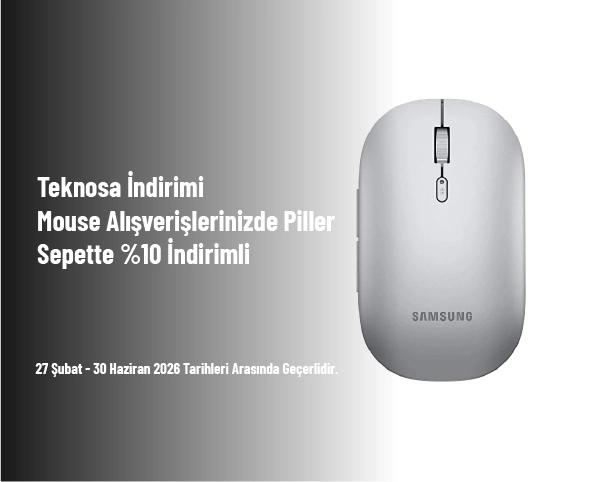 Teknosa İndirimi - Mouse Alışverişlerinizde Piller Sepette %10 İndirimli