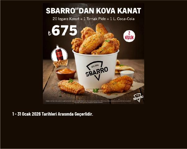 Sbarro Kampanyası - Sbarro’dan 20'li Kanat Kova 675 TL'den Başlayan Fiyatlarla