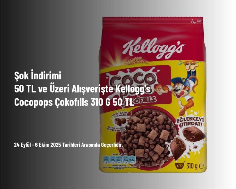 Şok İndirimi - 50 TL ve Üzeri Alışverişte Kellogg's Cocopops Çokofılls 310 G 50 TL