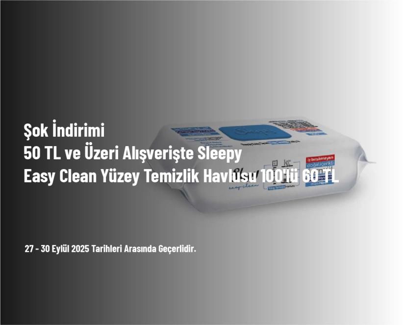 Şok İndirimi - 50 TL ve Üzeri Alışverişte Sleepy Easy Clean Yüzey Temizlik Havlusu 100'lü 60 TL