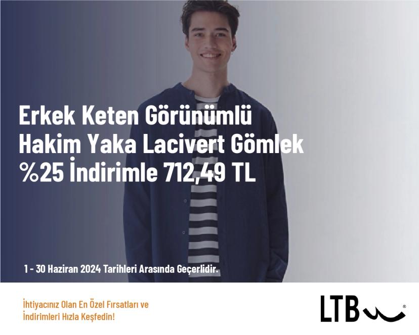 LTB İndirim - Erkek Keten Görünümlü Hakim Yaka Lacivert Gömlek %25 İndirimle 712,49 TL