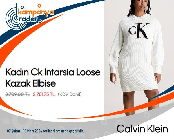  Calvin Klein Kadın Ck Intarsia Loose Kazak Elbise