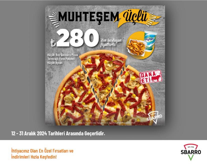 Sbarro Kampanyası - Muhteşem 3’lü Menü 280 TL'den Başlayan Fiyatlarla