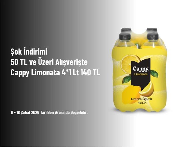 Şok İndirimi - 50 TL ve Üzeri Alışverişte Cappy Limonata 4*1 Lt 140 TL