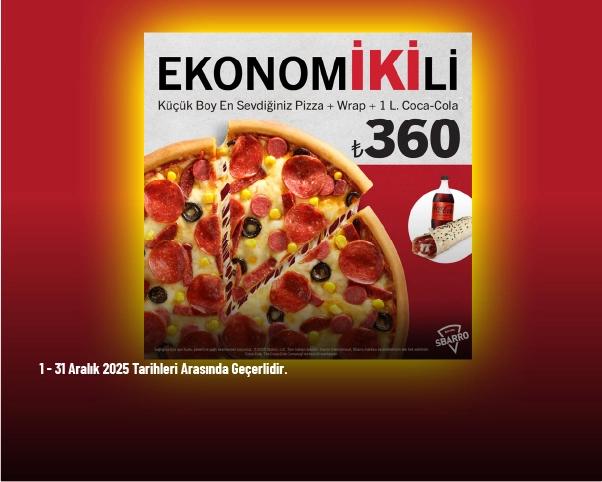 Sbarro Kampanyası - 2 Kişilik Ekonomikili Menü 360 TL’den Başlayan Fiyatlarla