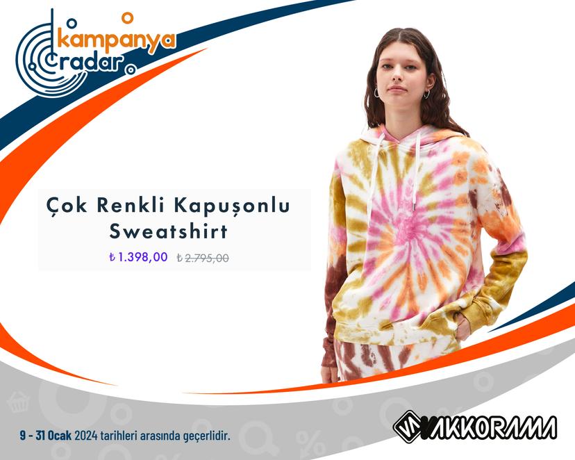 VAKKORAMA Çok Renkli Kapuşonlu Sweatshirt İndirimi
