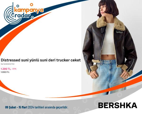 Bershka Distressed Suni Yünlü Suni Deri Trucker Ceket