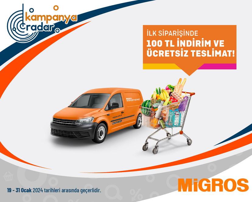 Migros İlk Siparişe Özel 100 TL İndirim Kodu ve Ücretsiz Teslimat
