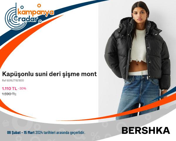 Bershka Kapüşonlu Suni Deri Şişme Mont