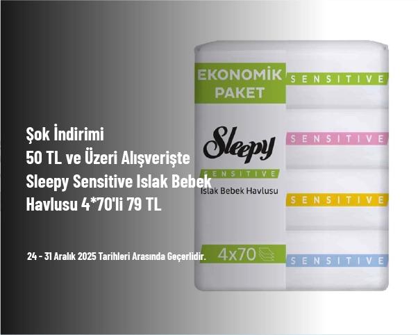Şok İndirimi - 50 TL ve Üzeri Alışverişte Sleepy Sensitive Islak Bebek Havlusu 4*70'li 79 TL