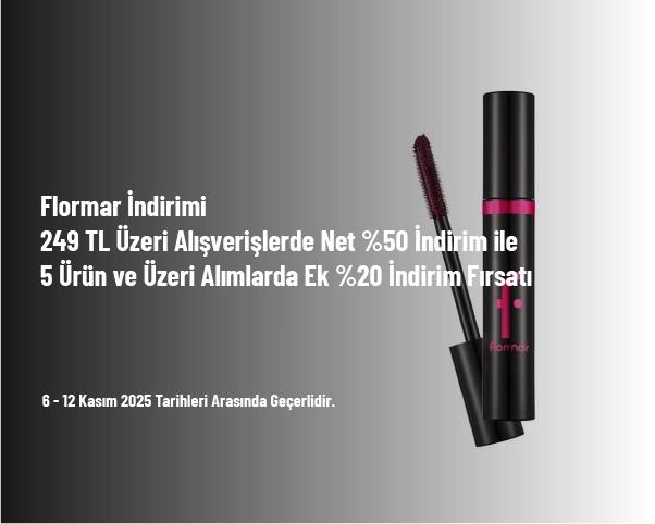 Flormar İndirimi - 249 TL Üzeri Alışverişlerde Net %50 İndirim ile 5 Ürün ve Üzeri Alımlarda Ek %20 İndirim Fırsatı
