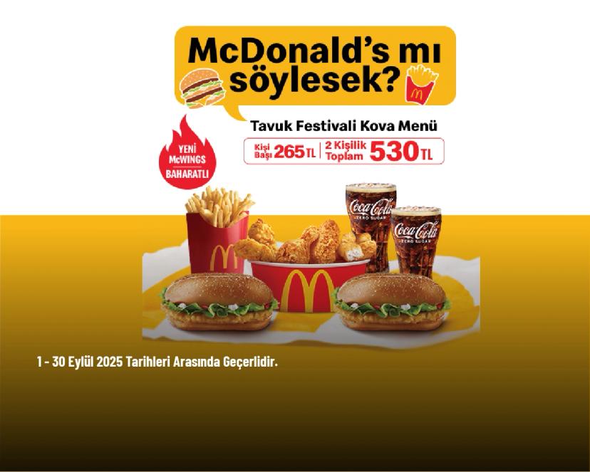 McDonald's Kampanyası - 2 Kişilik Tavuk Festivali Kova Menüsü 530 TL'den Başlayan Fiyatlarla