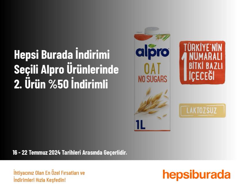 HepsiBurada İndirimi - Seçili Alpro Ürünlerinde 2. Ürün %50 İndirimli