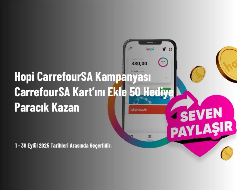 Hopi CarrefourSA Kampanyası - CarrefourSA Kart’ını Ekle 50 Hediye Paracık Kazan