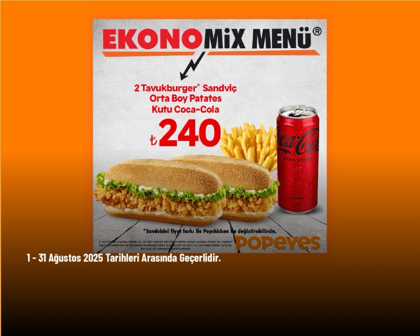 Popeyes Kampanyası - Ekonomix Menü Sadece 240 TL