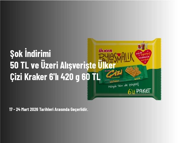 Şok İndirimi - 50 TL ve Üzeri Alışverişte Ülker Çizi Kraker 6'lı 420 g 60 TL