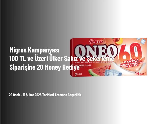 Migros Kampanyası - 100 TL ve Üzeri Ülker Sakız ve Şekerleme Siparişine 20 Money Hediye