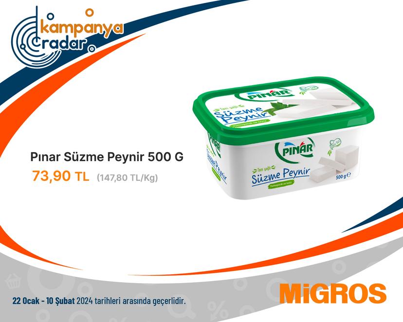 Migros Pınar Süzme Peynir 500 G İndirimi